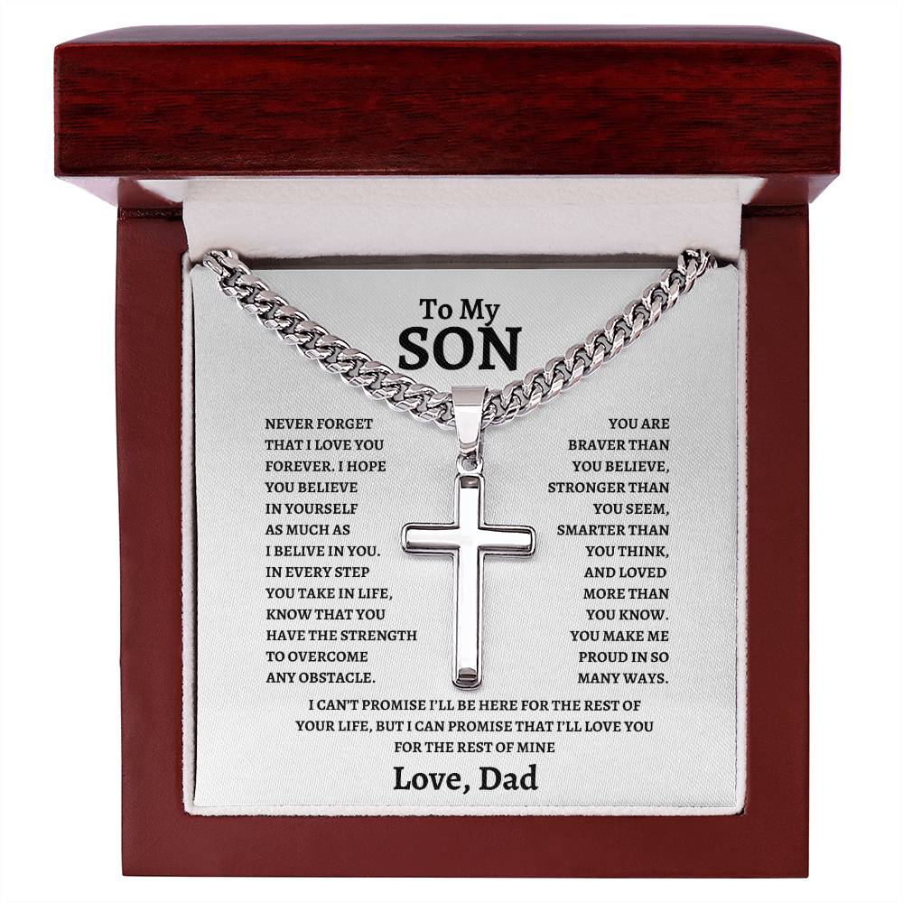 To My Son Cuban Chain with Artisan Cross From Dad