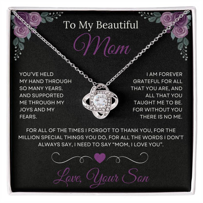 To My Beautiful Mom Love Knot Necklace from Son