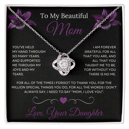 To My Beautiful Mom Love Knot Necklace