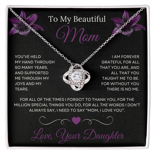 To My Beautiful Mom Love Knot Necklace
