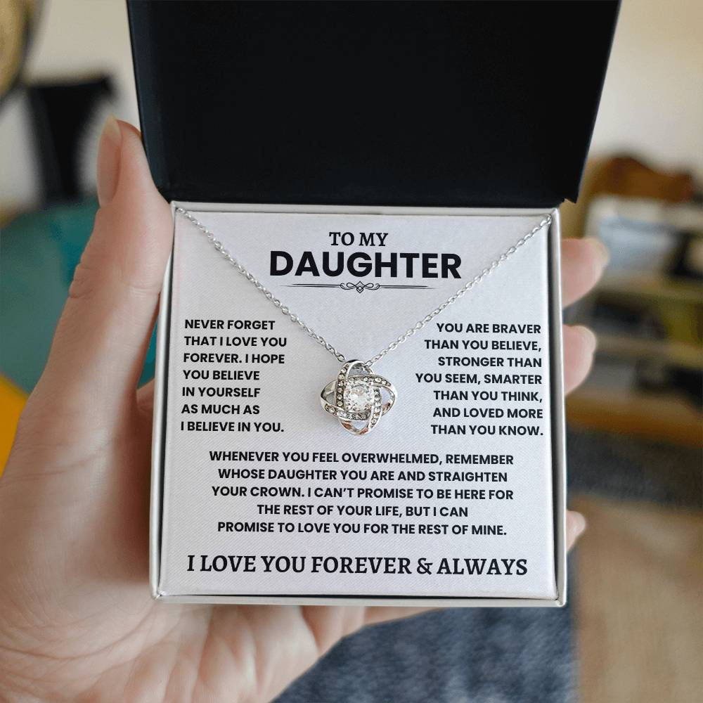 Beautiful Daughter Gift- "Never Forget I Love You" Knot Necklace