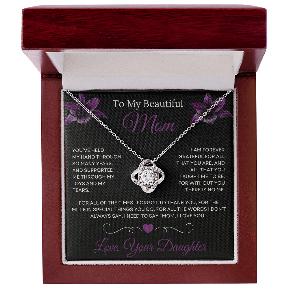To My Beautiful Mom Love Knot Necklace