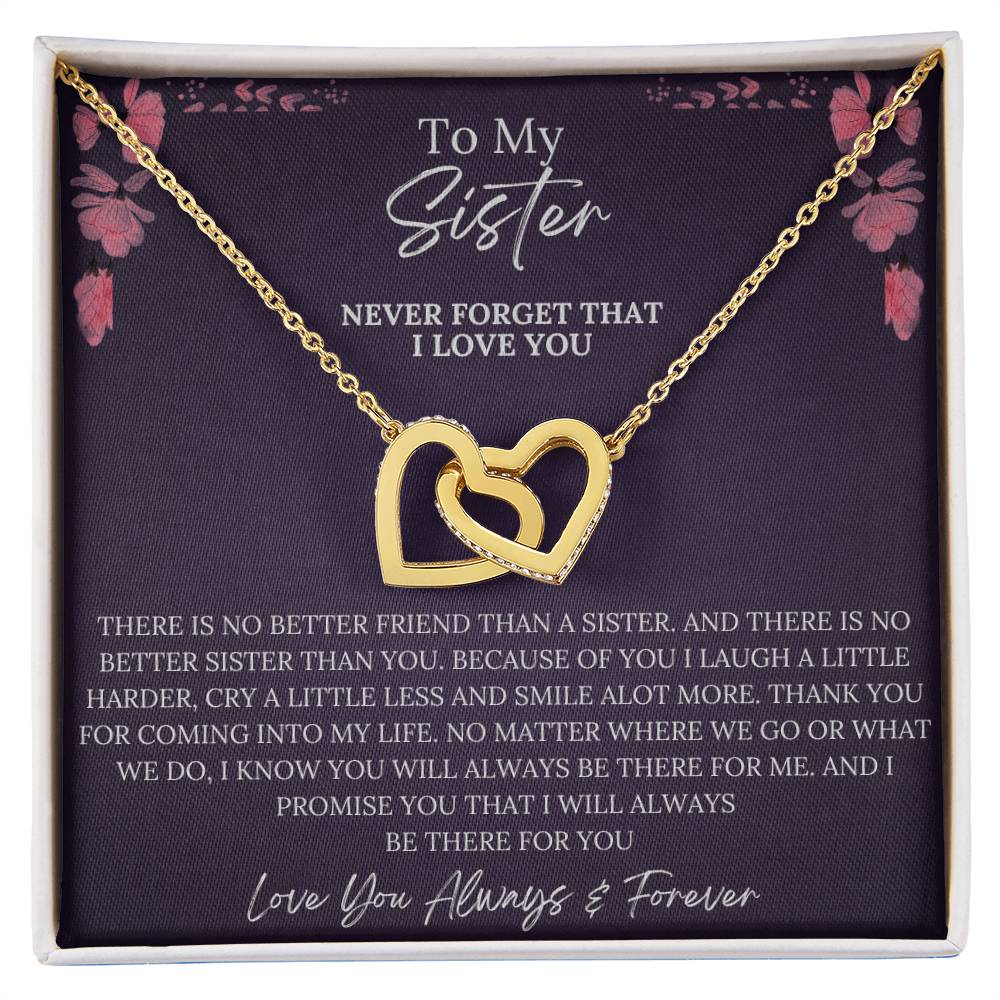 To My Sister Interlocking Heart Necklace