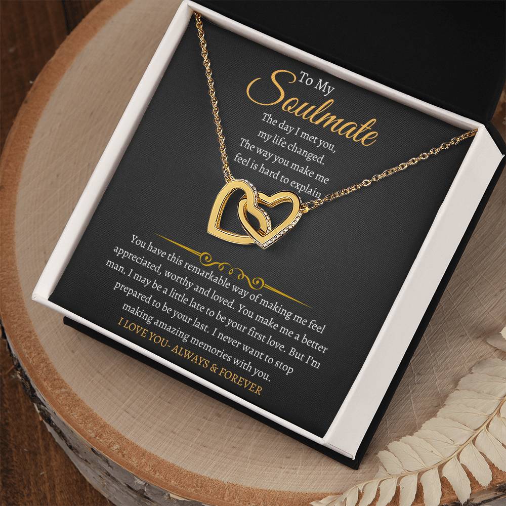 To My Soulmate Interlocking Heart Necklace