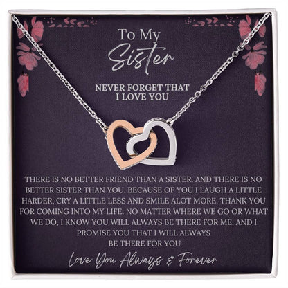 To My Sister Interlocking Heart Necklace