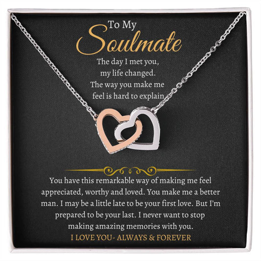 To My Soulmate Interlocking Heart Necklace