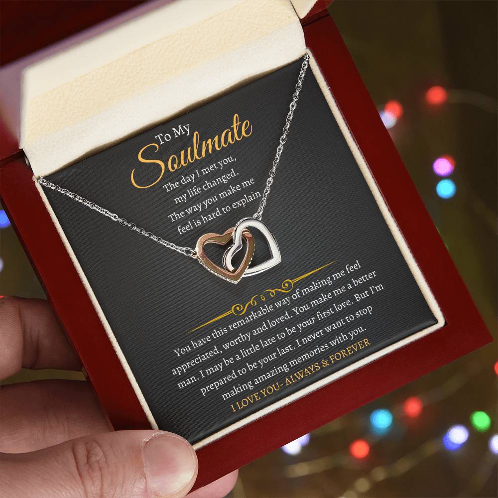 To My Soulmate Interlocking Heart Necklace