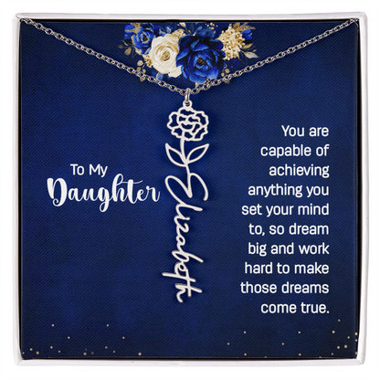 To My Daughter – Personalized Birth Flower & Name Necklace