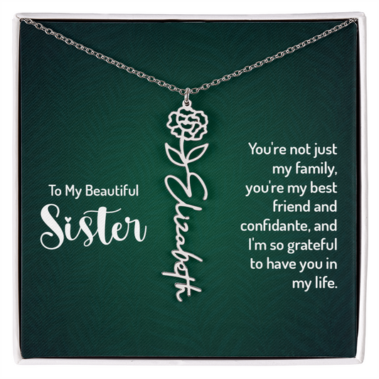 Sisters by Heart – Custom Birth Flower Name Necklace