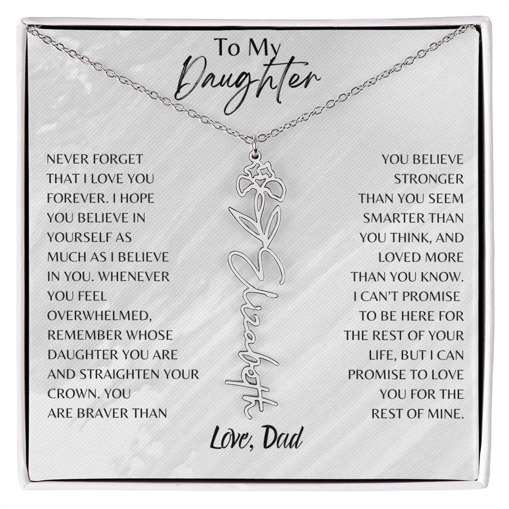 Daughter From Dad Name Flower Necklace, Personalized