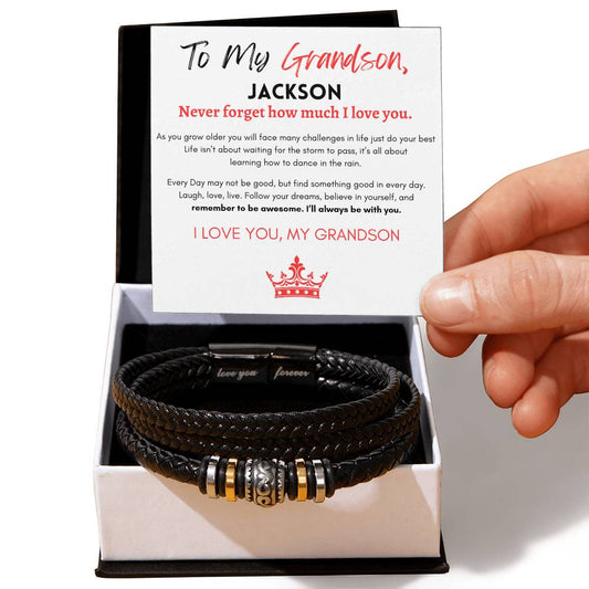 To My Grandson Personalized Love You Forever Red Crown Bracelet