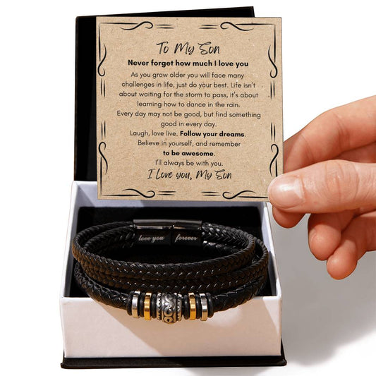 Love you forever leather bracelet for son