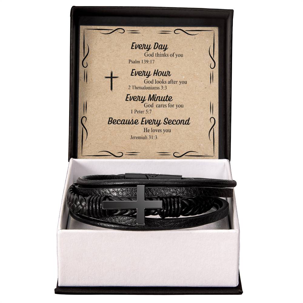 Men's Leather Cross Bracelet Inspirational