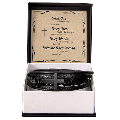 Men's Leather Cross Bracelet Inspirational