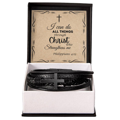 Inspirational Men's Leather Cross Bracelet