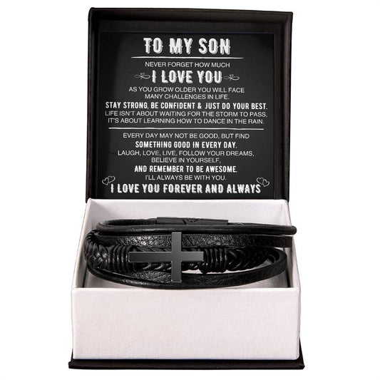 To My Son | Cross Leather Bracelet | BLKMC