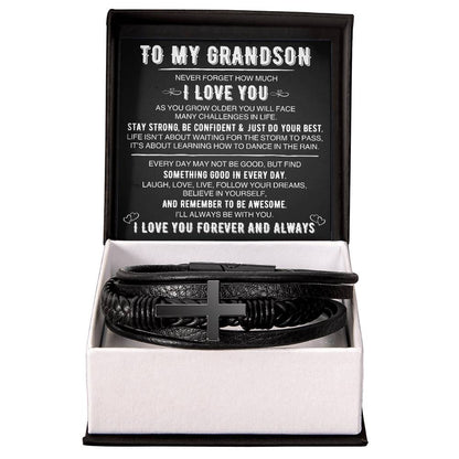 To My Grandson | Cross Leather Bracelet | BLKMC