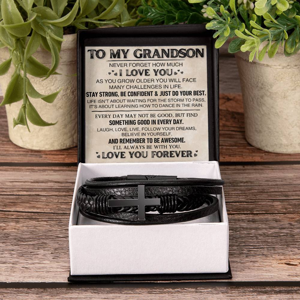 To My Grandson | Cross Leather Bracelet | LTMC