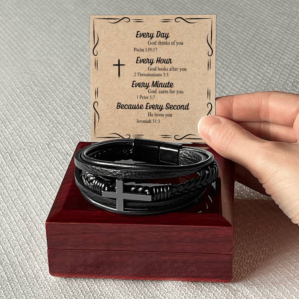 Men's Leather Cross Bracelet Inspirational