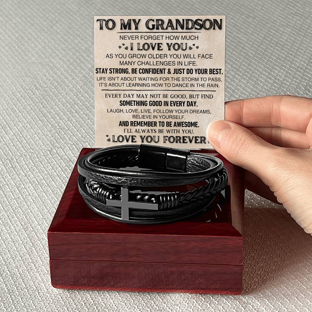 To My Grandson | Cross Leather Bracelet | LTMC