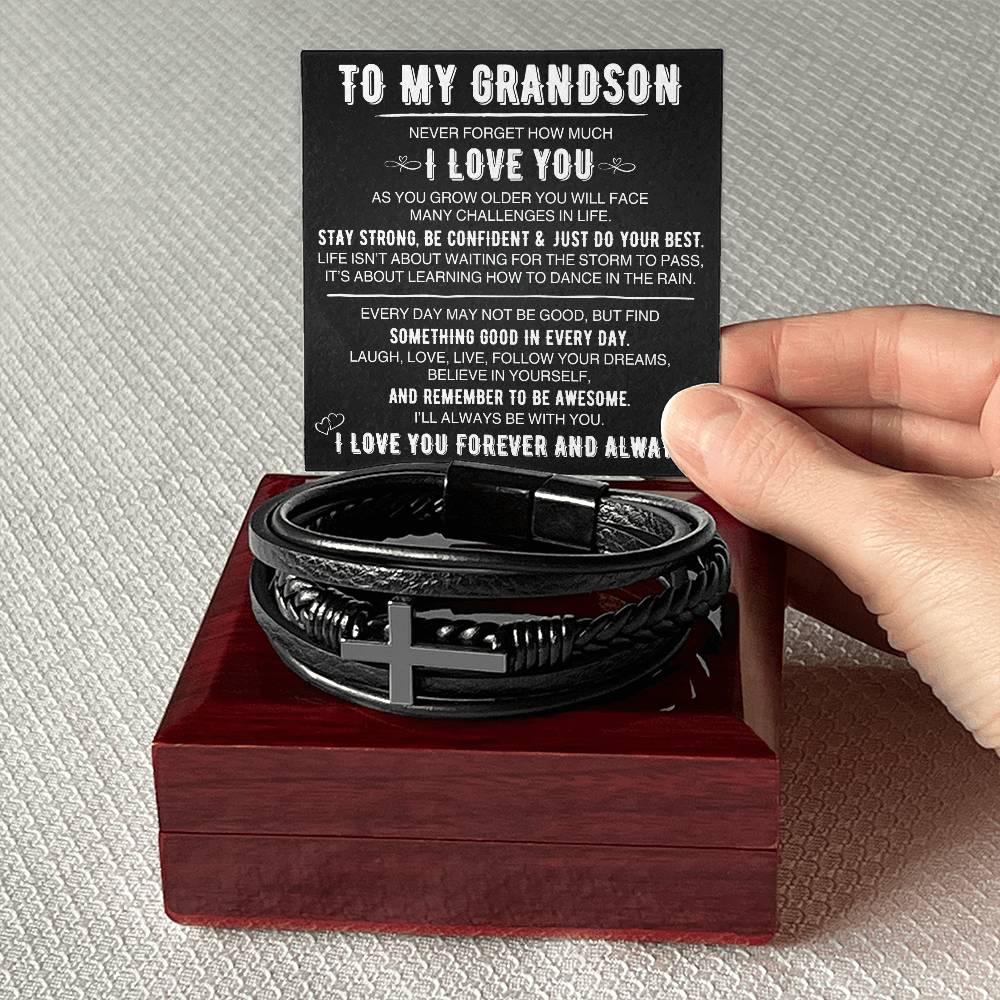 To My Grandson | Cross Leather Bracelet | BLKMC