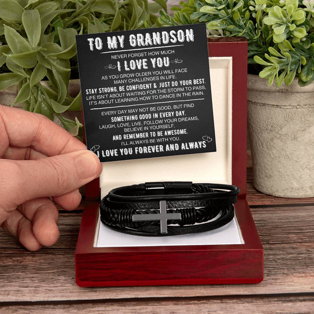 To My Grandson | Cross Leather Bracelet | BLKMC