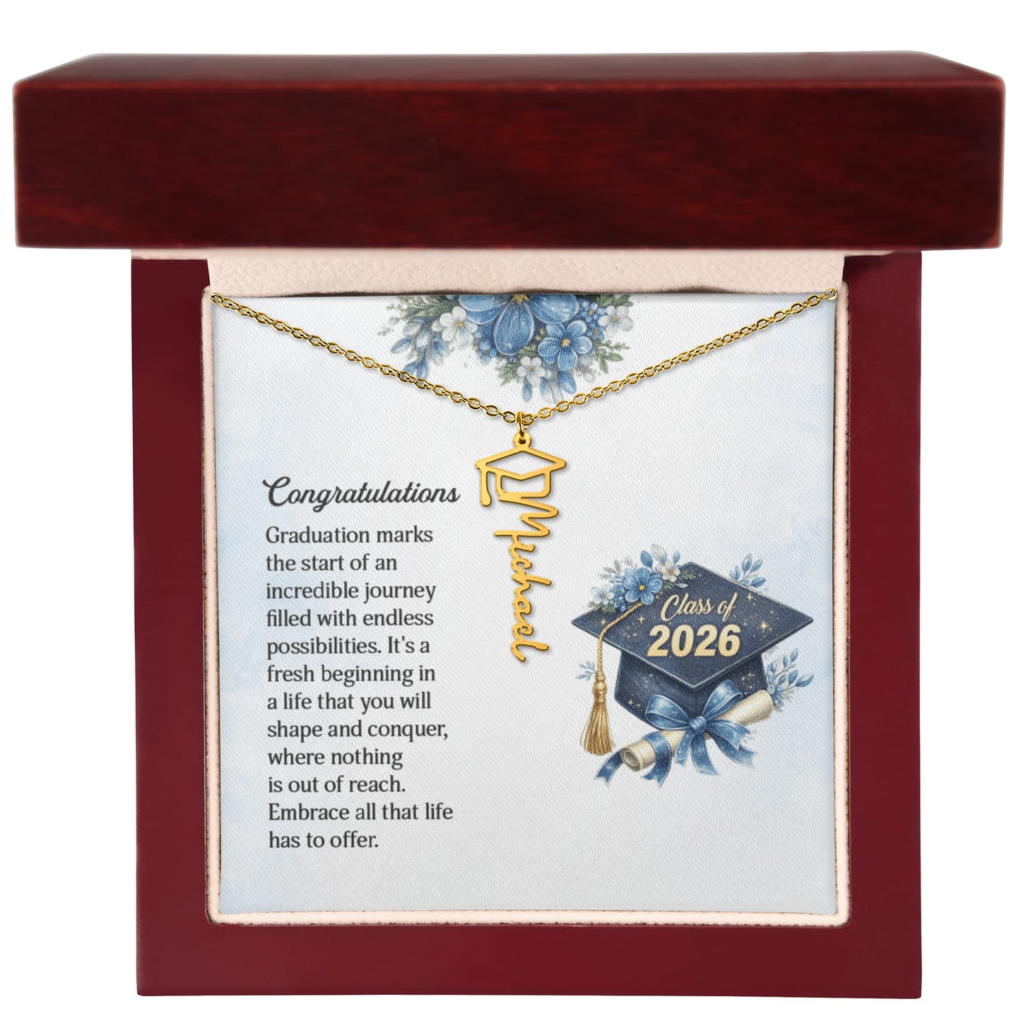Graduation Cap Name Necklace