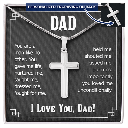 Personalized Cross on a snake chain for Dad