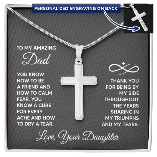 To Dad from Daughter- Personalized Cross on Snake Chain